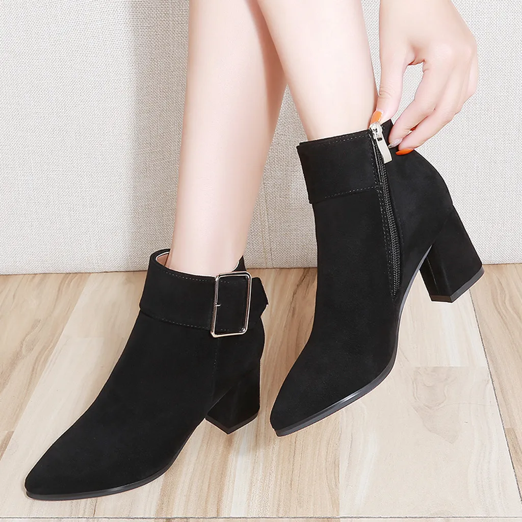 winter Genuine Leather Ankle Boots Work Lady Suede Flat shoes Elegant Casual Moccasins Workplace Winter Boots