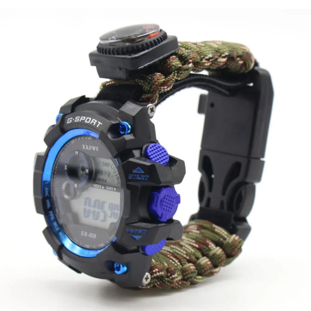 Camouflage Watch Открытый выживания часы Военная Тактическая аварийная 50 м водонепроницаемый Паракорд нож компас термометр свистки аптечки - Цвет: Camouflage Watch