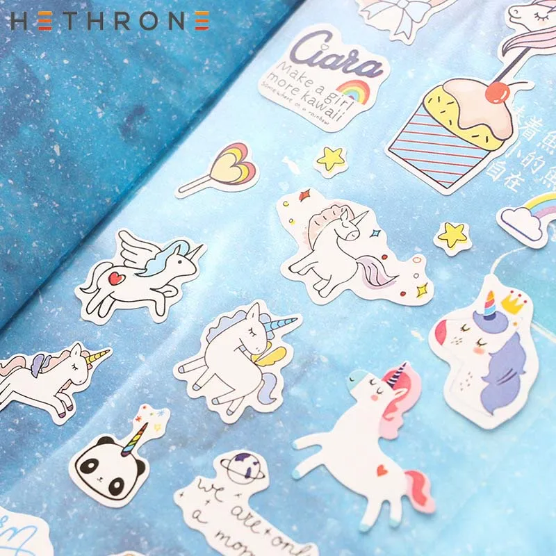 Hethrone 6 шт., ручная роспись, единорог, прозрачный ПВХ стикер для ручного счета, сделай сам, дневник, наклейки, чашка, мультфильм, декоративный материал, инструмент