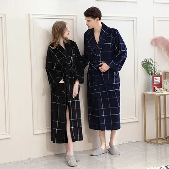 

Winter Sleepwear Thick Female Flannel Robe Kimono Robe Lovers Couple Nightgown Bath Gown Sleepwear Men Large Nightwear L-3XL
