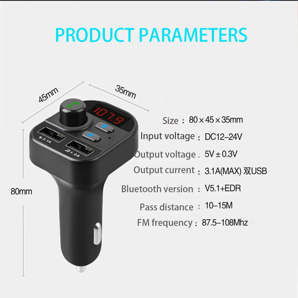 USB AUX Bluetooth 5,0, автомобильный беспроводной аудио плеер, приемник, комплект, fm-передатчик, ЖК-дисплей, цифровой преобразователь напряжения, USB зарядное устройство, mp3-плеер