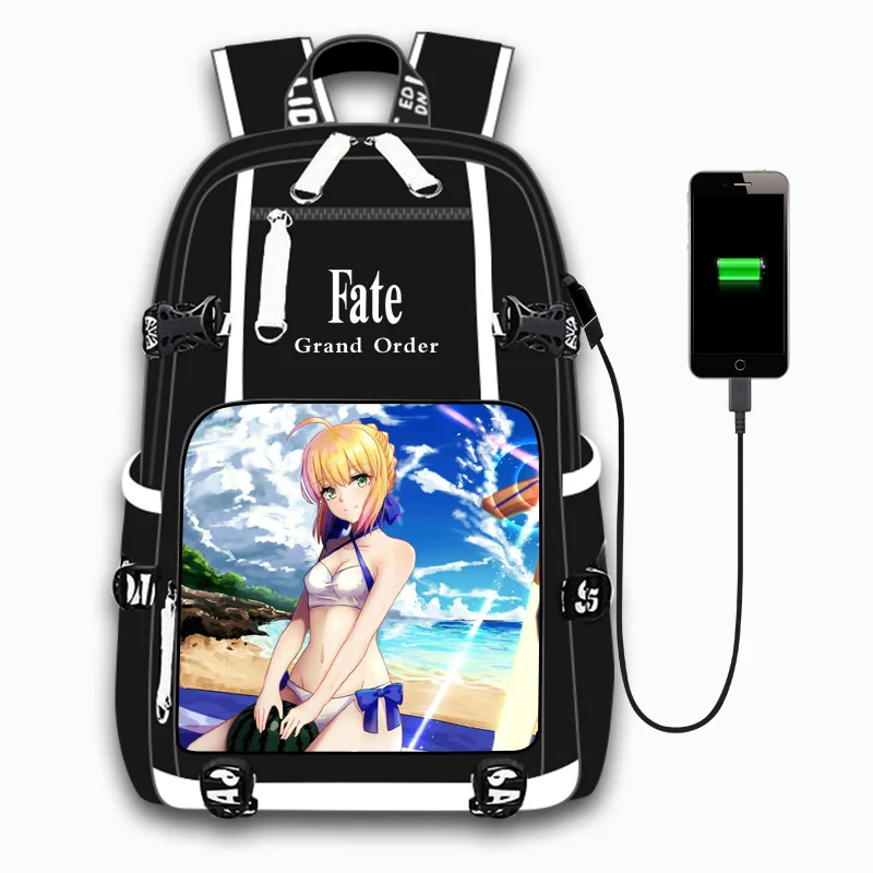 Style-1 Игра аниме Fate Stay Night Saber Досуг для девочек и мальчиков дорожная сумка usb зарядка сумка для ноутбука рюкзак для подростков студентов - Цвет: Style-1