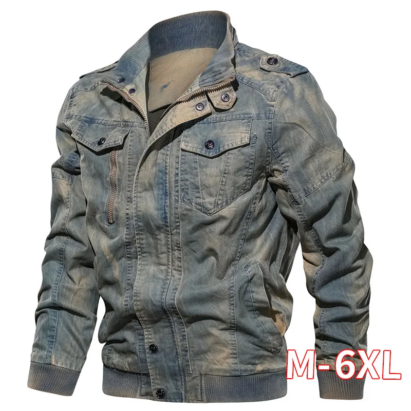 

Mens Denim Jacket Big Size 6XL Military Tactical Jeans Jacket Solid Casual Air Force Pilot Coat Casaco Masculino DropShipping