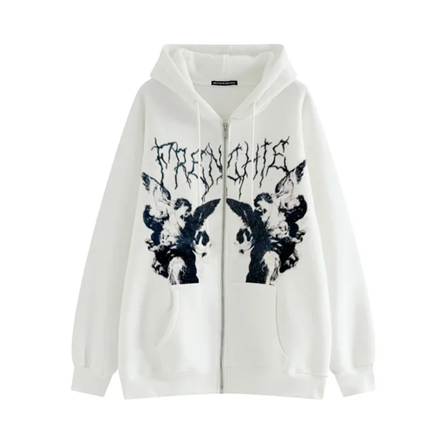 Women Hip Hop Streetwear Hoodies Women Jacket Angel Dark Print Jacket Coat Goth Harajuku Y2k Clothes Punk Jacket Outwear Zipp 5