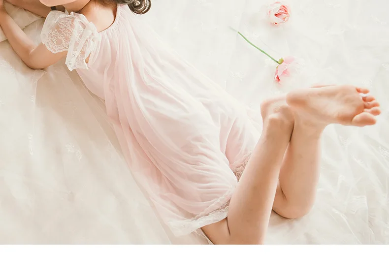 Girl'S Nightgown Summer Thin Section Short Sleeve CHILDREN'S Pajamas Modal Little Girl Baby Lace Pajamas Skirt Tracksuit