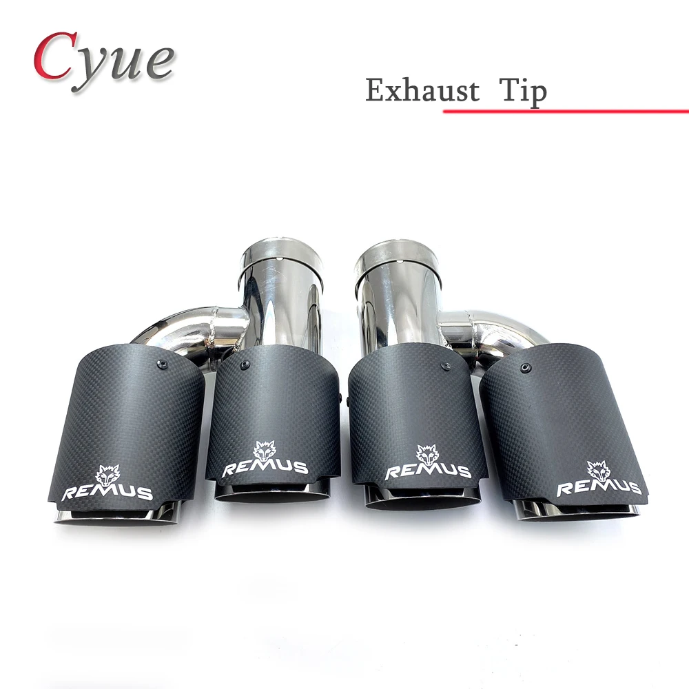 1Pair Remus Car Carbon Fiber Matte Muffler Tip H Shape Double Exit