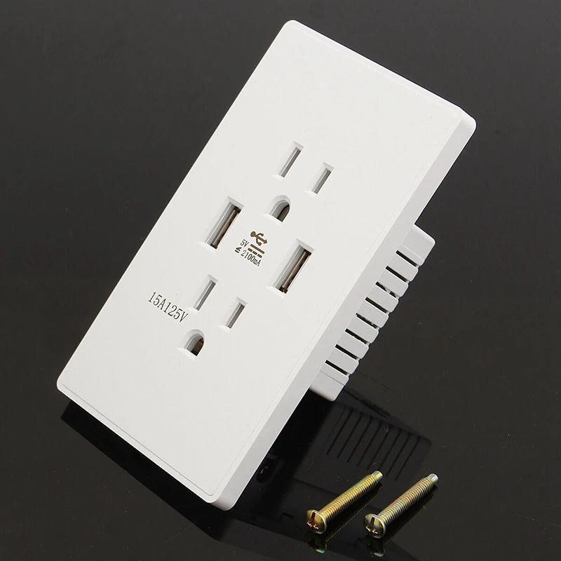 Горячая американская стандартная настенная розетка с 2 портами USB для зарядки телефона Ac 110-250V 15A двойная вилка США Бытовая