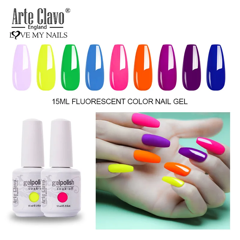 

Arte Clavo 15ml Fluorescent Color Nail Gel Polish Fashion Long Lasting Nail Art Manicure LED Soak Off Neon Nail Lacqure Polish