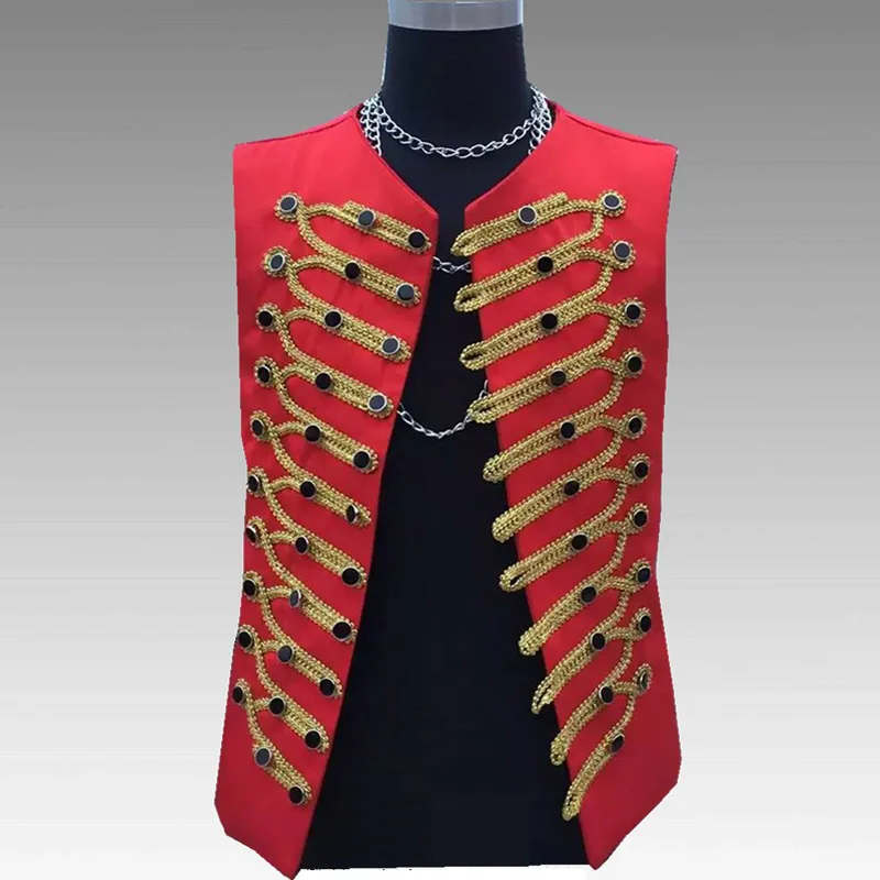 Red Стимпанк жилет для мужчин Готический мужской s комплект жилет бренд Slim Fit барокко вечерние для свадьбы фестиваль Косплей сценический костюм жилет - Цвет: Red