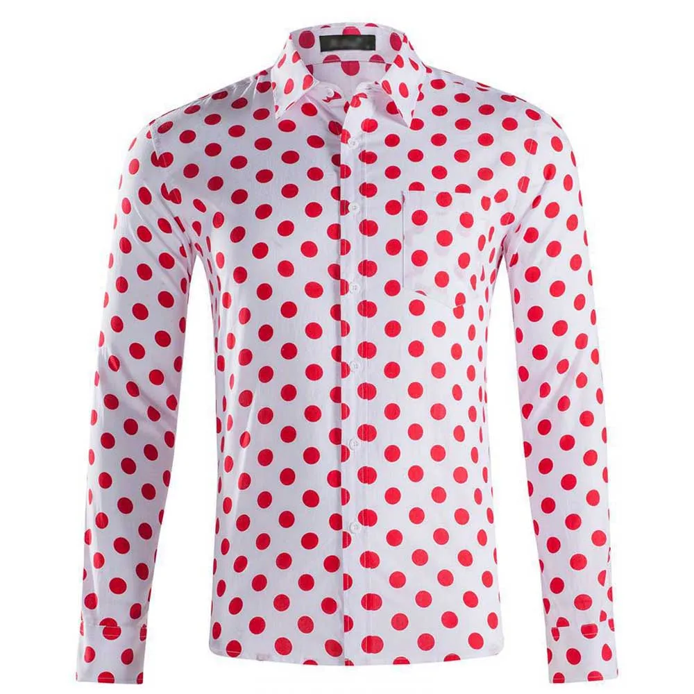 mens white shirt with black polka dots