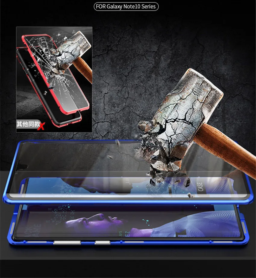 R-just Magnetic Metal Bumper Case for Samsung note 10 plus Tempered Glass Front Back Cover for Samsung note 10note 10 plus case (13)