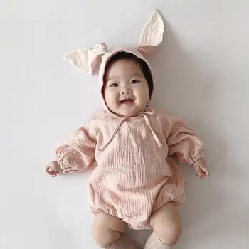 

0-24M Newborn Baby Girls Bodysuit Long Rabbit Ear Hat Cartoon Jumpsuit Lovely Infant Tops Bunny Ear Cap Baby Clothes Outfit