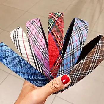 

New Women Vintage Elegant Wide Plaid Simple Hairbands Sweet Headband Hair Holder Ornament Fashion Hair Accessories