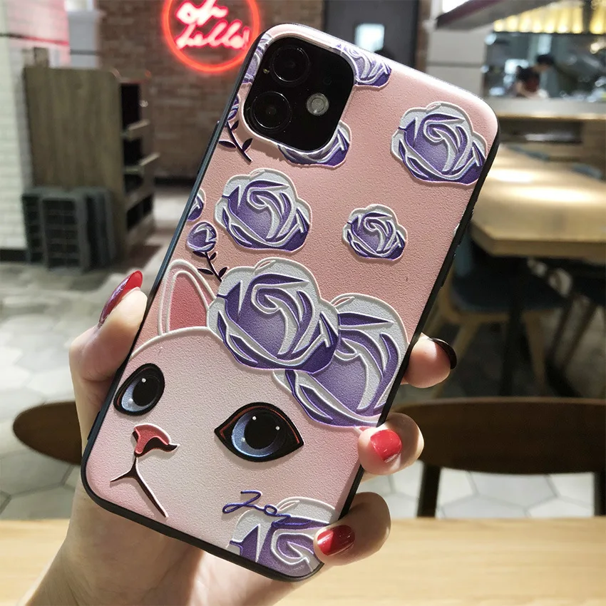 3D Flower Relief Embossed Silicone Phone Case - Cute Design