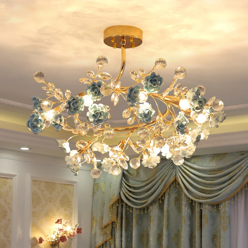 

Europe Living Room Lamp Dining Kitchen Crystal Chandelier Lighting Nordic Bedroom Flower Crystal Modern Ceiling Hanging Lamp