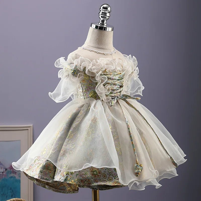 

2023 Baby Dress Spanish Vintage Court Dress For Infant Elegant Wedding Dresses Tutu Princess1st Birthday Party Baby Girl Dress