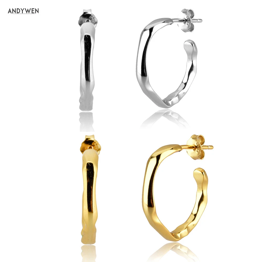 ANDYWEN 925 пробы серебряные золотые простые геометрические диаметром 18 мм серьга в
