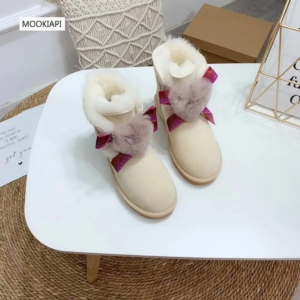 Г. Китайские брендовые зимние сапоги высокого качества Натуральная овечья кожа шерсть самая модная женская обувь на шнуровке - Color: same picture