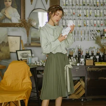 Принцесса сладкий Лолита Юбки оливковый зеленый дизайн маленькая юбка средней длины осень универсальная модная плиссированная юбка для женщин HJS013