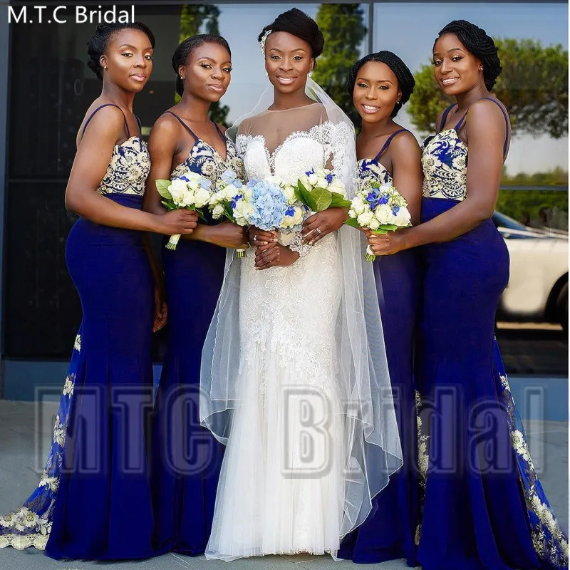 gold and royal blue bridesmaid dresses