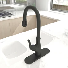 3 Color Pull Down Touchless Single Handle Kitchen Faucet Matte Black / Brushed Nickel / Chrome