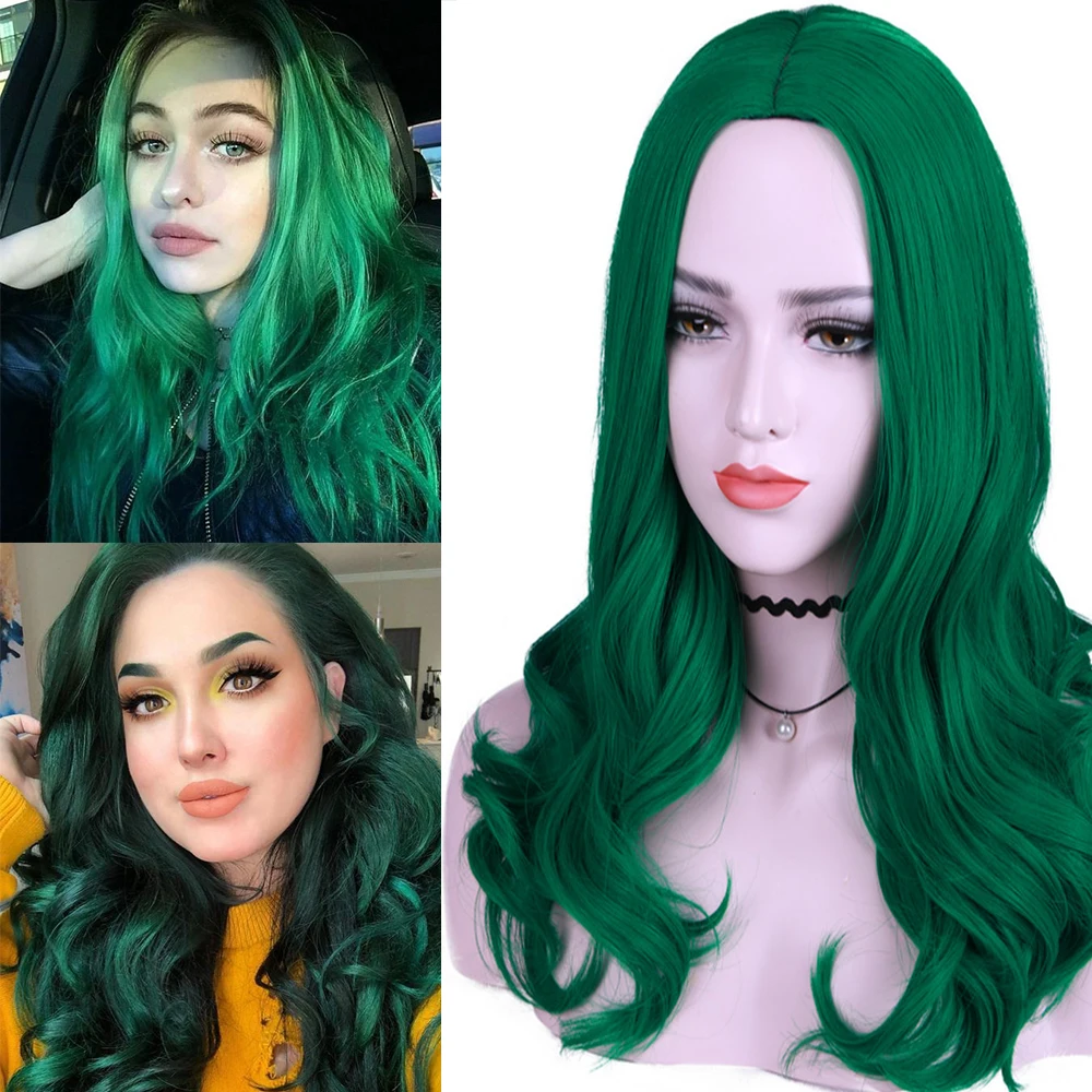 green FAVE, смешанный черный пепельный светильник, коричневый блондин, синтетический парик, объемная волна, средняя часть, Термостойкое волокно для черных женщин, косплей, длинный парик - Цвет: green