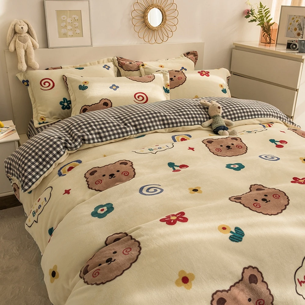 

Winter Flannel Quilt Cover Bedding Set Duvet Cover Queen King Size Coral Fleece Comforter Thickening Quilt Cover Bedding Sets