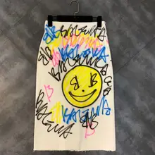 Ранняя осень Новая эластичная талия цвет письмо смайлик лицо юбка-карандаш