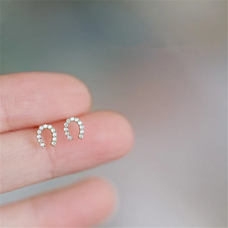 925 Sterling Silver 14K Gold Plating Pavé Crystal Horseshoe U-shaped Stud Earrings Women Light Luxury Wedding Party Jewelry - Image 6
