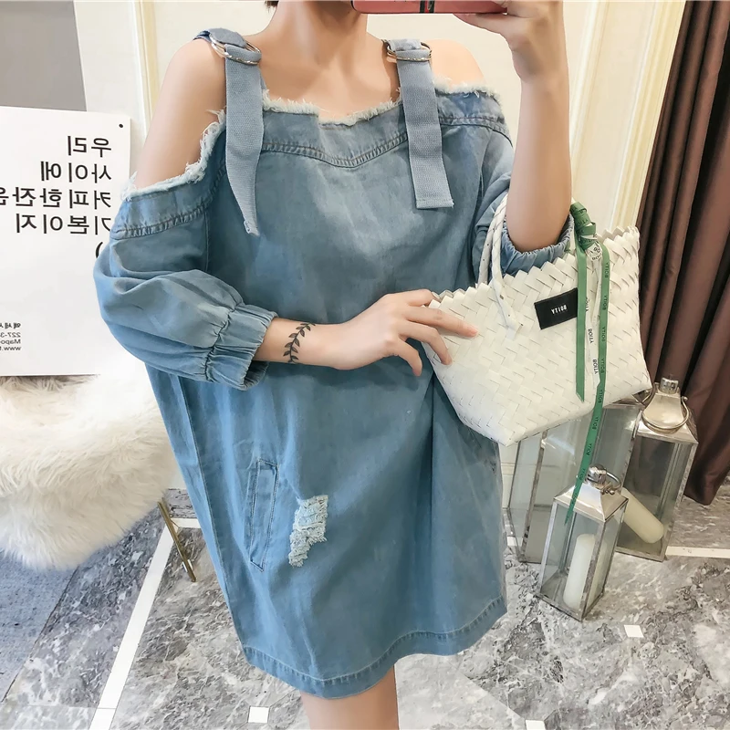 

2019 Women Loose Denim Dress Wrist Spaghetti Straps Female Casual Autumn Summer Jeans Dresses Plus Size Sexy Mini vestidos