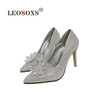 

2020 spring, summer and autumn new comfortable high-heeled crystal Cinderella pointed stiletto women's shoes red wedding shoes