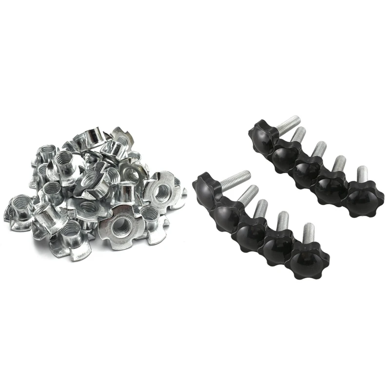 

50Pcs M8 Metal Captive T Nuts Pronged Tee Blind Nuts Metric & 10 Pcs M8X30mmx32mm Male Thread Hex Shaped Head Clamping Screw Kno