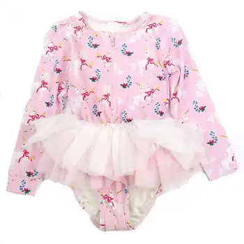 

2020 new children's swimsuit female unicorn cat long sleeve one-piece gauze sunscreen swimsuit