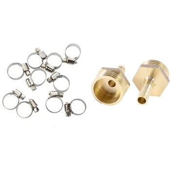 

2PCS Brass 6mm 1/2 inch PT Male Thread Couplings Adapter & 10 Pcs Stainless Steel 1m to 19mm Hose Pipe Clamps