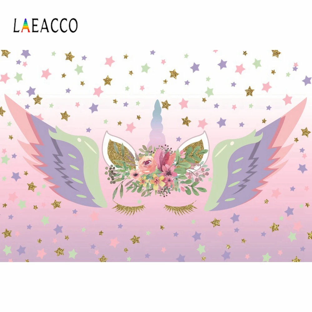 

Laeacco Princess Birthday Unicorn Colorful Wing Photo Background Party Customized Vinyl Photographic Photography Backdrop Studio