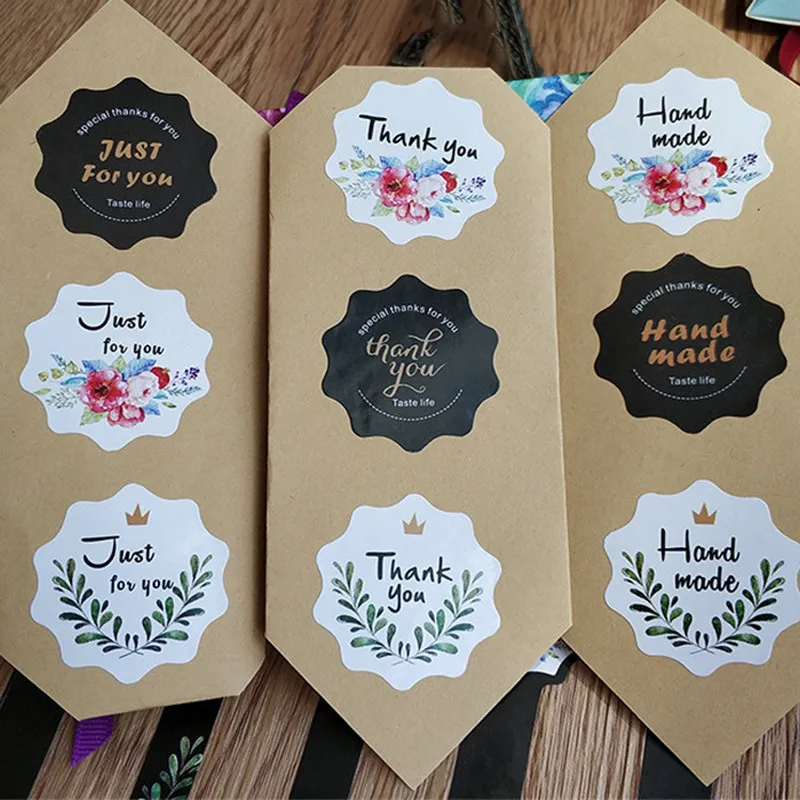 

100pcs/pack High Quality Cake Packaging Lace-shaped Thankyou Hand Made Baking DIY Gift Seals Sticker Kids Stationery Stickers