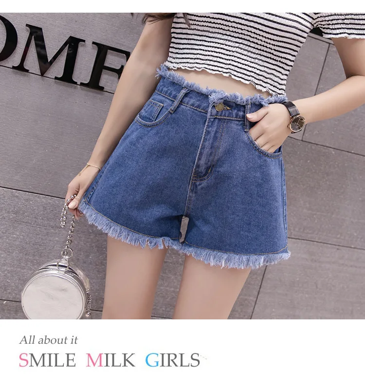 Summer New Style Korean-style WOMEN'S Wear High-waisted Slimming with Holes Flash Tassels Yang Mi Celebrity Style Denim Sho