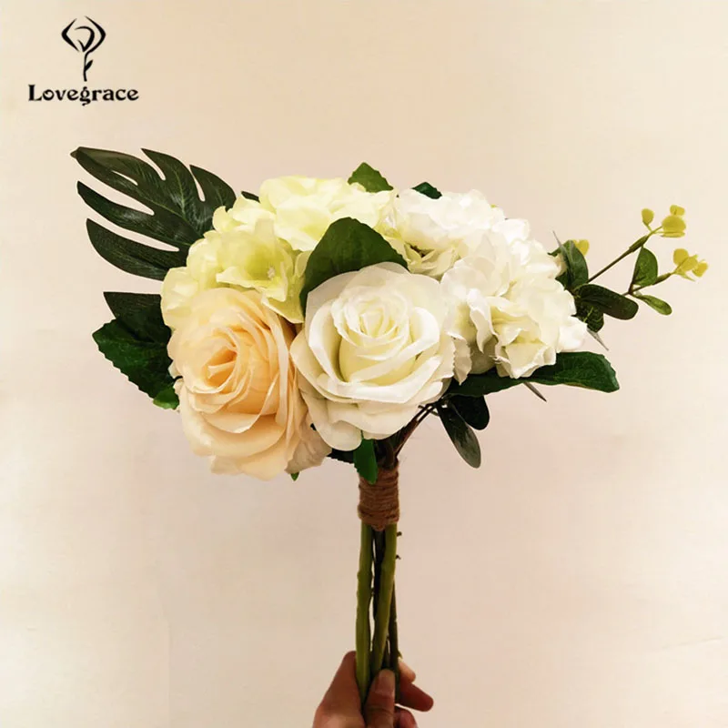 Lovegrace Свадебный букет невесты цветок роза для подружки невесты букет гортензии искусственный цветок тропические Пальмовые Листья Свадебные принадлежности