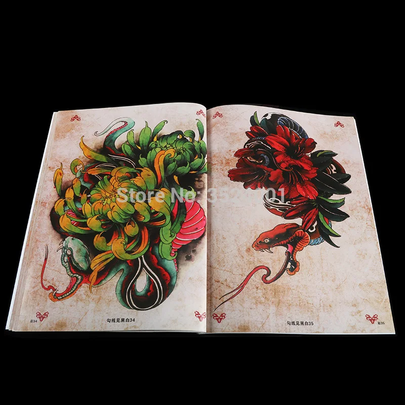 1 шт А4 Размер Татуировка Flsh Book Hannya Череп Призрак Будда Цветок дракон живопись Справочная Книга