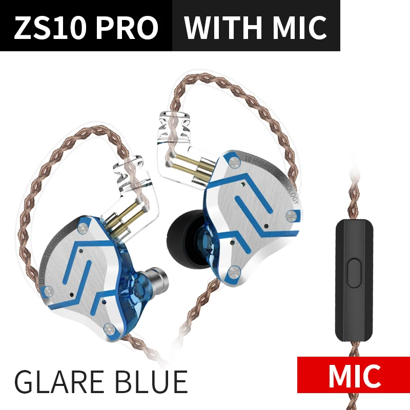 KZ ZS10 PRO 4BA+ 1DD гибридная Hi-Fi металлическая гарнитура наушники-вкладыши Спортивная гарнитура с шумоподавлением AS10 BA10 ZST ZSN PRO ES4 T2 AS16 - Цвет: Glare blue with mic