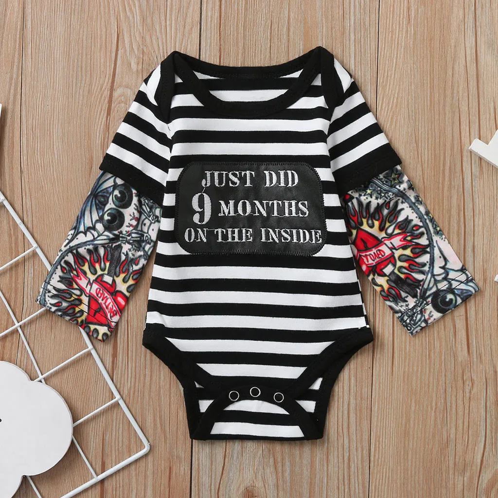 Newborn Infant Baby Boys clothes Tattoo Printed Long Sleeve O neck