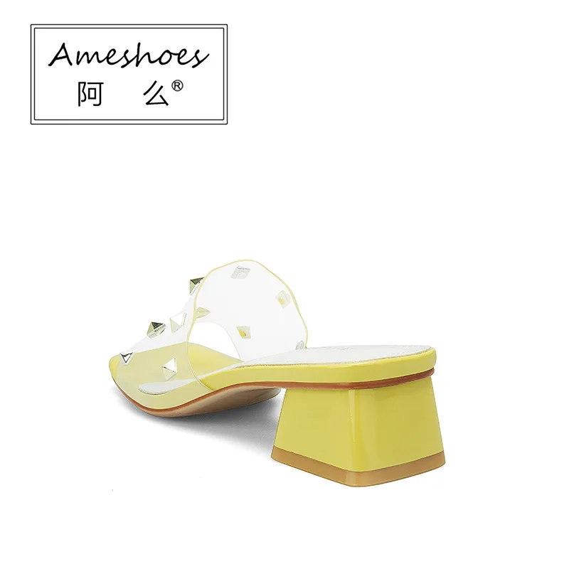 

Sequin Rivet Slipper Women's 2019 New Style Semi-high Heeled Slippers High-Heel Chunky-Heel Sandals Women's Casual Fashion Outer
