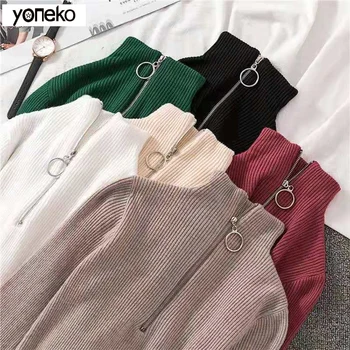 

Yoneko High Stretchy Women Sweaters Solid 2020 Autumn Winter Basic Pullovers All Match Pull Femme Fashion KM222
