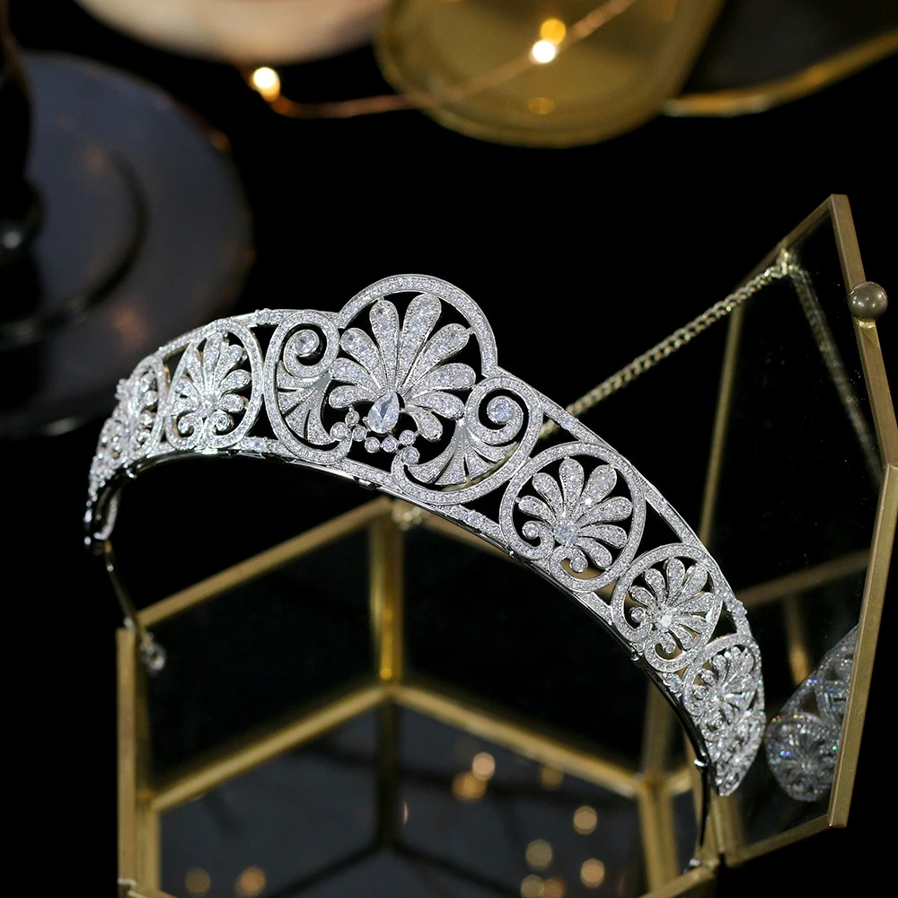 Luxury European royal headdress and crown AAA CZ crystal princess beauty pageant engagement wedding bridal hair accessories