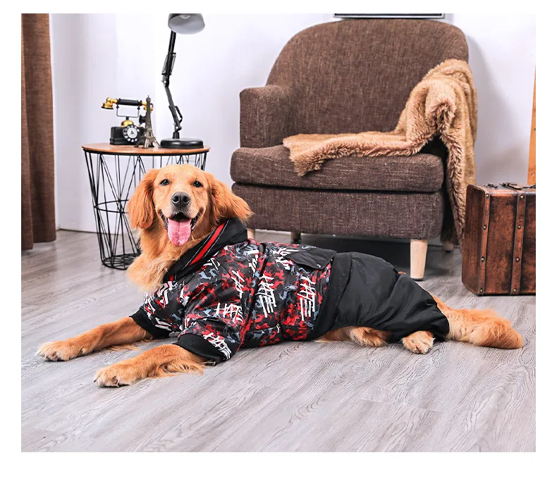 Одежда для больших собак; одежда для средних и больших собак; теплый зимний комбинезон с капюшоном для четырехногих собак; уличная мода; тренд; самоед; 3XL~ 7XL
