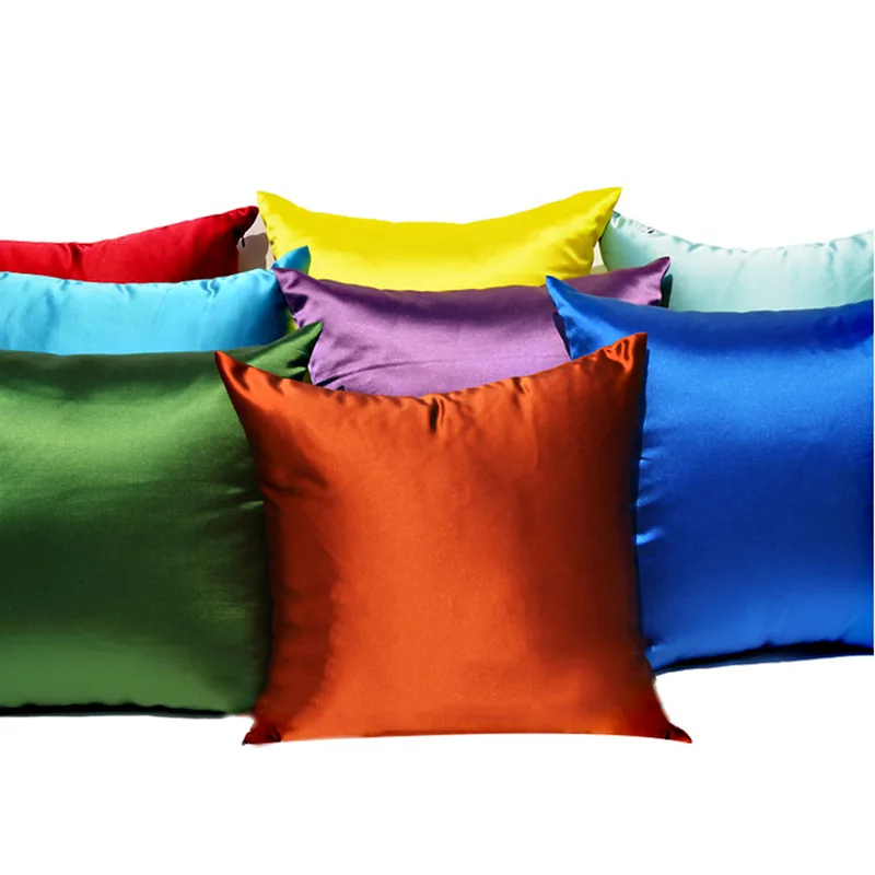 Plain Poly Silk Cushion Covers Pillow Case Sofa Throw Couch Decor 16" One Cover 
