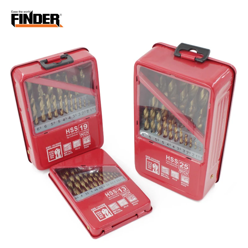 FINDER 13/19/25PCS 1.0~13mm HSS Ti Coated Drill Bit Set For Metal Woodworking Drilling Power Tools Accessories In Iron Box