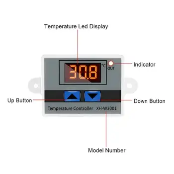 

XH-W3001 W3001 Temperature Controller Digital LED AC 220V DC 12v 24v Thermometer Thermo Controller Switch Probe Max 10A NTC10K
