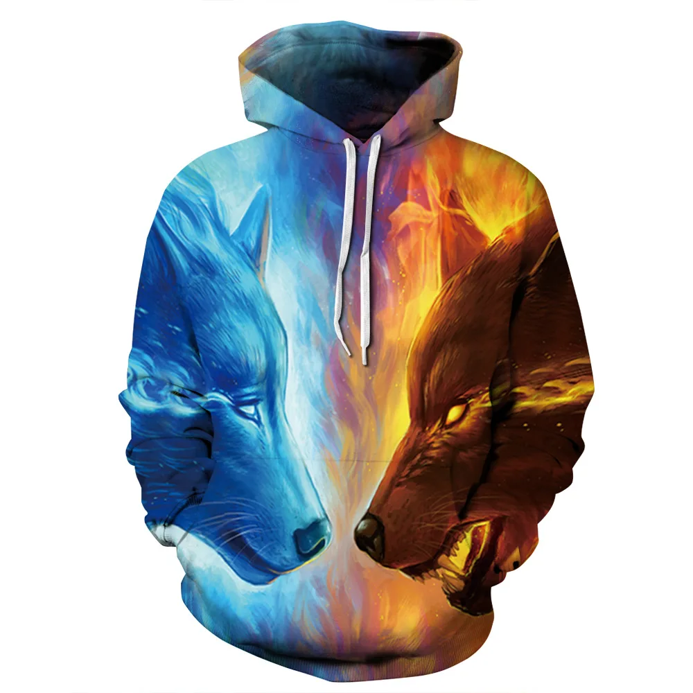 

Spring/fall 2020 ice and fire Wolf digital printing loose casual long sleeve hoodie popular logo men's baseball uniform