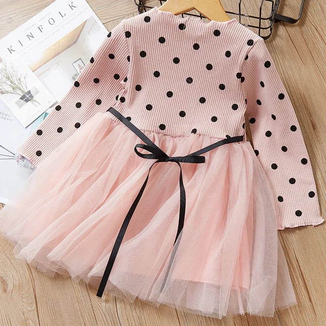 Платье для маленьких девочек г. Осеннее Полосатое платье принцессы с бантом и длинными рукавами для девочек, детское платье весенние платья, 2 От 5 до 6 лет - Цвет: pink   AZ470